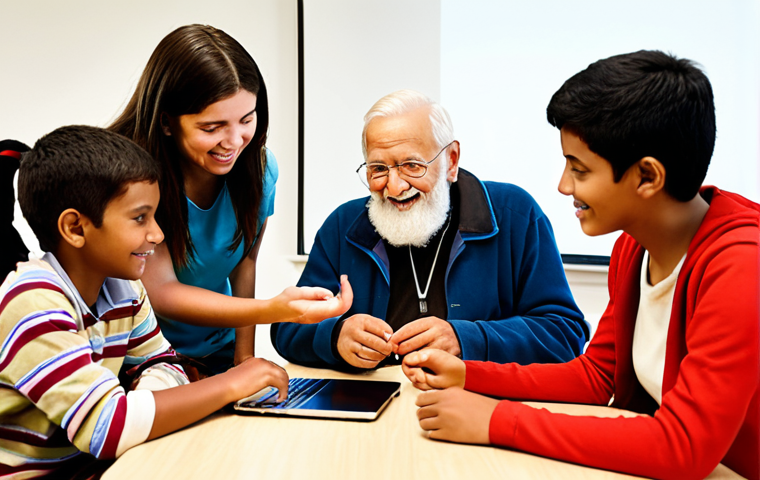 **Prompt 1:** A diverse group of eager learners, young and old, from various backgrounds, actively engaging with a knowledgeable mentor in a bright, modern learning space. The mentor is sharing practical, real-world skills and digital literacy, symbolizing the bridging of the knowledge gap in a rapidly digitalizing world. Focus on connection, empowerment, and accessible education. Soft, warm lighting, realistic style.